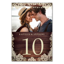 Wood Ivory Lace Foto Wedding Tischnummer Sign