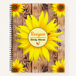 Wood Kochbuch Rezepte (Sonnenblumen Rustikal) Vint Notizblock