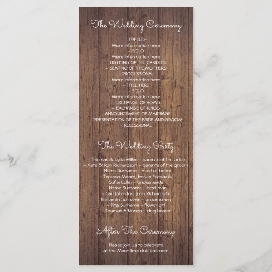 Wood Lace String Lights Mason Jars Wedding Program Programm (Rückseite)