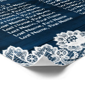 Wood Lace Sunflower Navy Blue  Seating Chart Poster (Ecke)