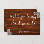Wood & Lace Werden Sie meine Bridesmaid-Karte sein Einladung (Vorne/Hinten)