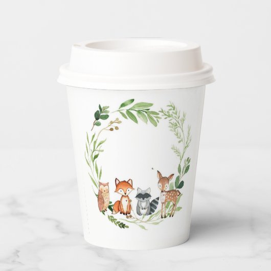 wood land animals greenery design pappbecher (Rückseite)