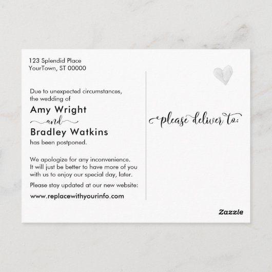 Wood & Lights Änderung von Plänen verzögert Hochze Postkarte (Rückseite)