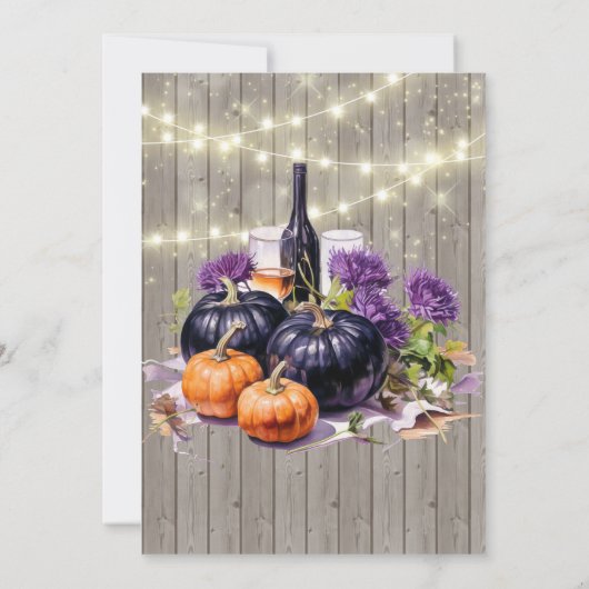 Wood Lila Pumpkin Lichter Weinglas Hochzeit Einladung (Rückseite)