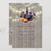 Wood Lila Pumpkin Lichter Weinglas Hochzeit Einladung (Vorne/Hinten)