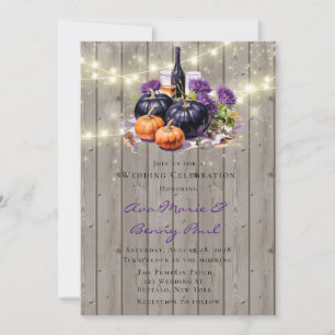 Wood Lila Pumpkin Lichter Weinglas Hochzeit Einladung
