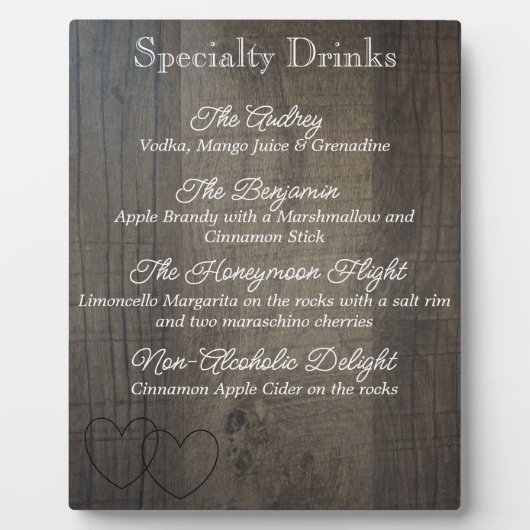 "Wood Look" Drink Menu Plaque Fotoplatte (Vorderseite)