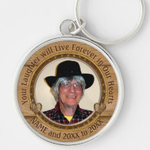 Wood look Personalized Foto von Memorial Keychain