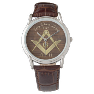 Wood Masonic Mit Monogramm Armbanduhr