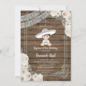 Wood Mexican Silver Fiesta Boy Taufe Geburtstag Einladung (Vorderseite)