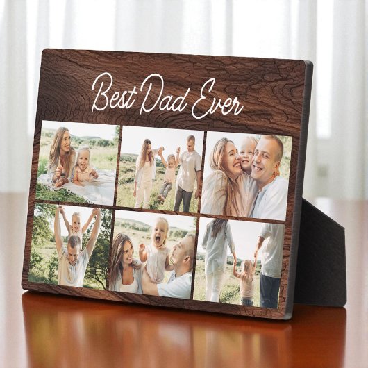 Wood Minimal Best Dad Ever Custom 6 Photo Collage Fotoplatte