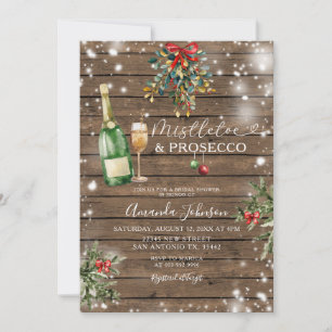 Wood Mistletoe Prosecco Weihnachtsgebäck Brautpart Einladung