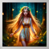 Wood nymph Fee Mädchen Gold helle Wald Blüte Poster (Vorne)