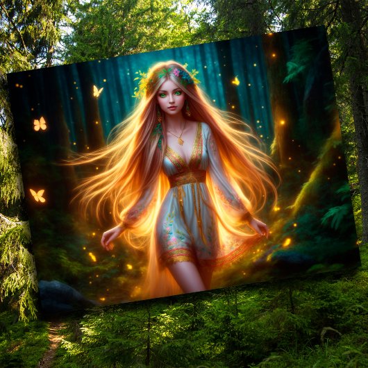 Wood nymph Fee Mädchen Gold helle Wald Blüte Postkarte