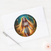 Wood nymph Fee Mädchen Gold helle Wald Blüte Runder Aufkleber (Umschlag)