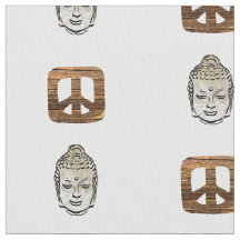 Wood Peace & Sephia Buddha Print Fabric