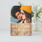 Wood Photo Lace Effect Whimsical Typography Save The Date (Stehend Vorderseite)