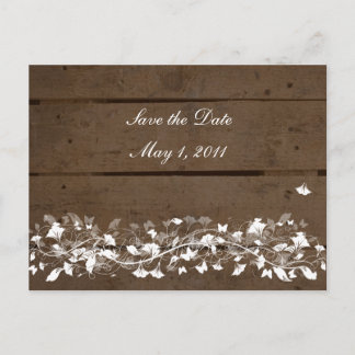 Wood Planks Floral Save the Date Ankündigungspostkarte