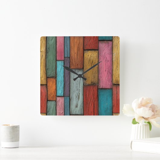 Wood Planks Wall Clock Quadratische Wanduhr (Zuhause)