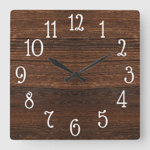 Wood Print Clock Quadratische Wanduhr