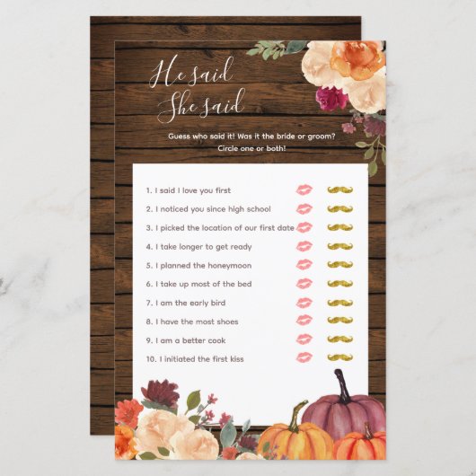 Wood Pumpkin Burnt Orange Er sagte, sie sagte "Gam (Vorne/Hinten)