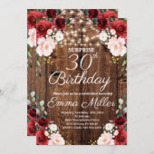 Wood Rustic Burgundy Floral Überraschung 30. Gebur Einladung (Vorne/Hinten)