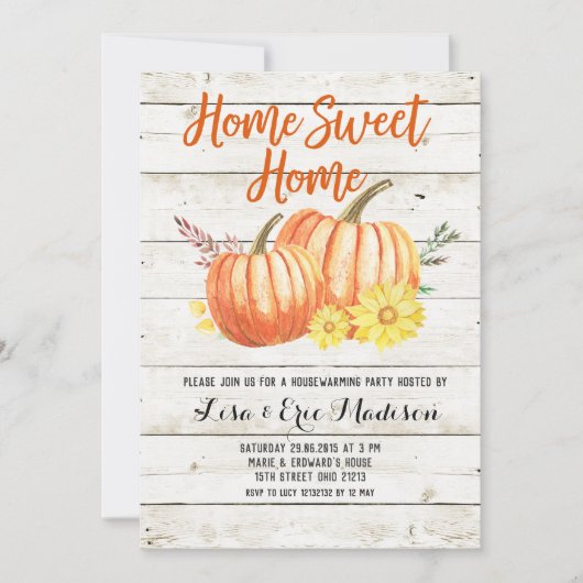 Wood Rustic Fall Pumpkin Housewärming Einladung (Vorderseite)