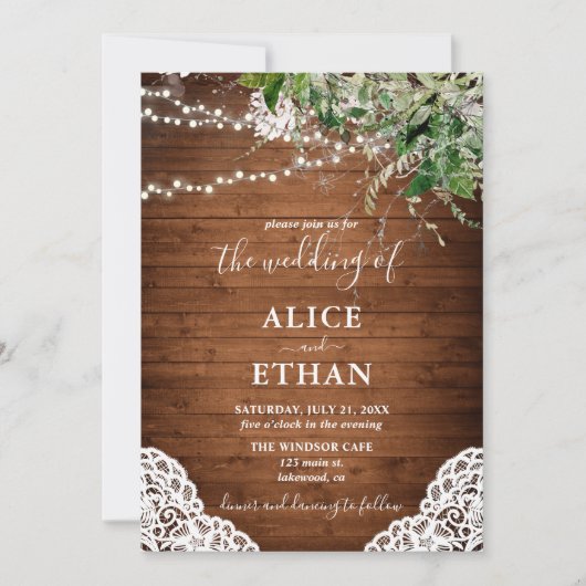 Wood Rustic Forest Greenerity Script Wedding Einladung (Vorderseite)