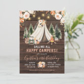 Wood Rustic Girl Camping Geburtstag Einladung (Stehend Vorderseite)