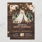Wood Rustic Girl Camping Geburtstag Einladung (Vorne/Hinten)
