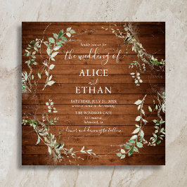 Wood Rustic Greenerity Script Wedding Einladung