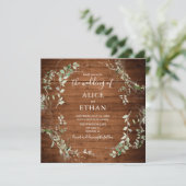 Wood Rustic Greenerity Script Wedding Einladung (Stehend Vorderseite)