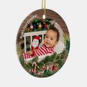 Wood Rustic Pine Baby's First Christmas Keramik Ornament (Rechts)