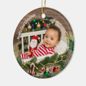 Wood Rustic Pine Baby's First Christmas Keramik Ornament (Links)
