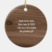 Wood Rustic Pine Baby's First Christmas Keramik Ornament (Hinten)