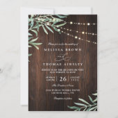 Wood Rustic String Light Country QR Code Wedding Einladung (Vorderseite)