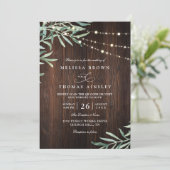 Wood Rustic String Light Country QR Code Wedding Einladung (Stehend Vorderseite)