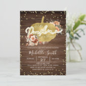 Wood Rustic Terracotta Pumpkin Baby Dusche Einladung (Stehend Vorderseite)