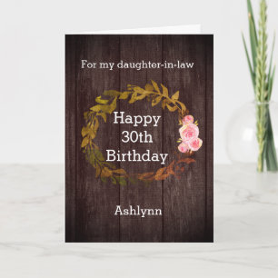Wood Rustic Watercolor Floral 30. Geburtstag Karte