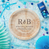 Wood Rustic Wedding Custom Monogram Names Pappteller (Party)