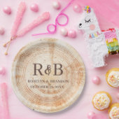 Wood Rustic Wedding Custom Monogram Names Pappteller (Party)