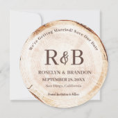Wood Rustic Wedding Monogram Names Custom Foto Save The Date (Vorderseite)