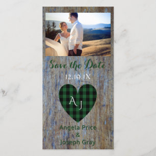 Wood Rustic Wedding Save the Date Kariert Heart