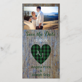 Wood Rustic Wedding Save the Date Kariert Heart