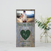 Wood Rustic Wedding Save the Date Kariert Heart (Stehend Vorderseite)