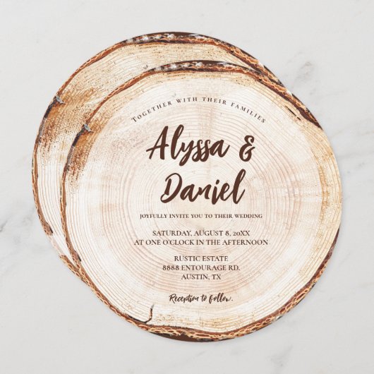 Wood Rustic Wedding Tree Grain Custom Einladung (Vorne/Hinten)