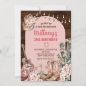 Wood Rustic Western Pink Stiefel Cowgirl Geburtsta Einladung (Vorderseite)