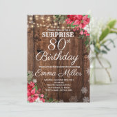 Wood Rustic Winterüberraschung 80. Geburtstag Einladung (Stehend Vorderseite)
