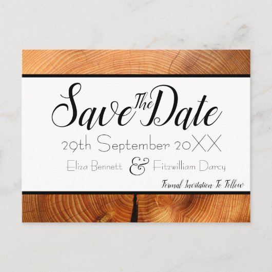Wood Save the Date Postcard Postkarte (Vorderseite)