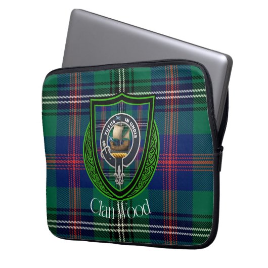 Wood Scottish Clan Tartan and Crest  Laptopschutzhülle (Vorderseite Links)